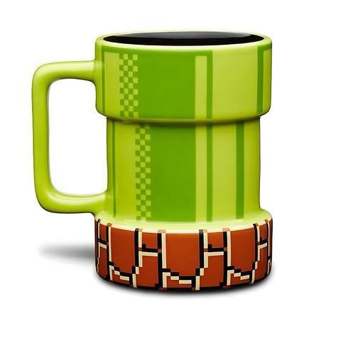 Taza Drtupe Warp Pipe Super Mario en cerámica verde para café caliente.