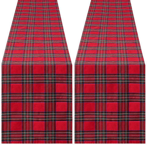 DrumaBee corredor de mesa navidad rojo con patrón tartán, ideal para cenas 6-10 personas