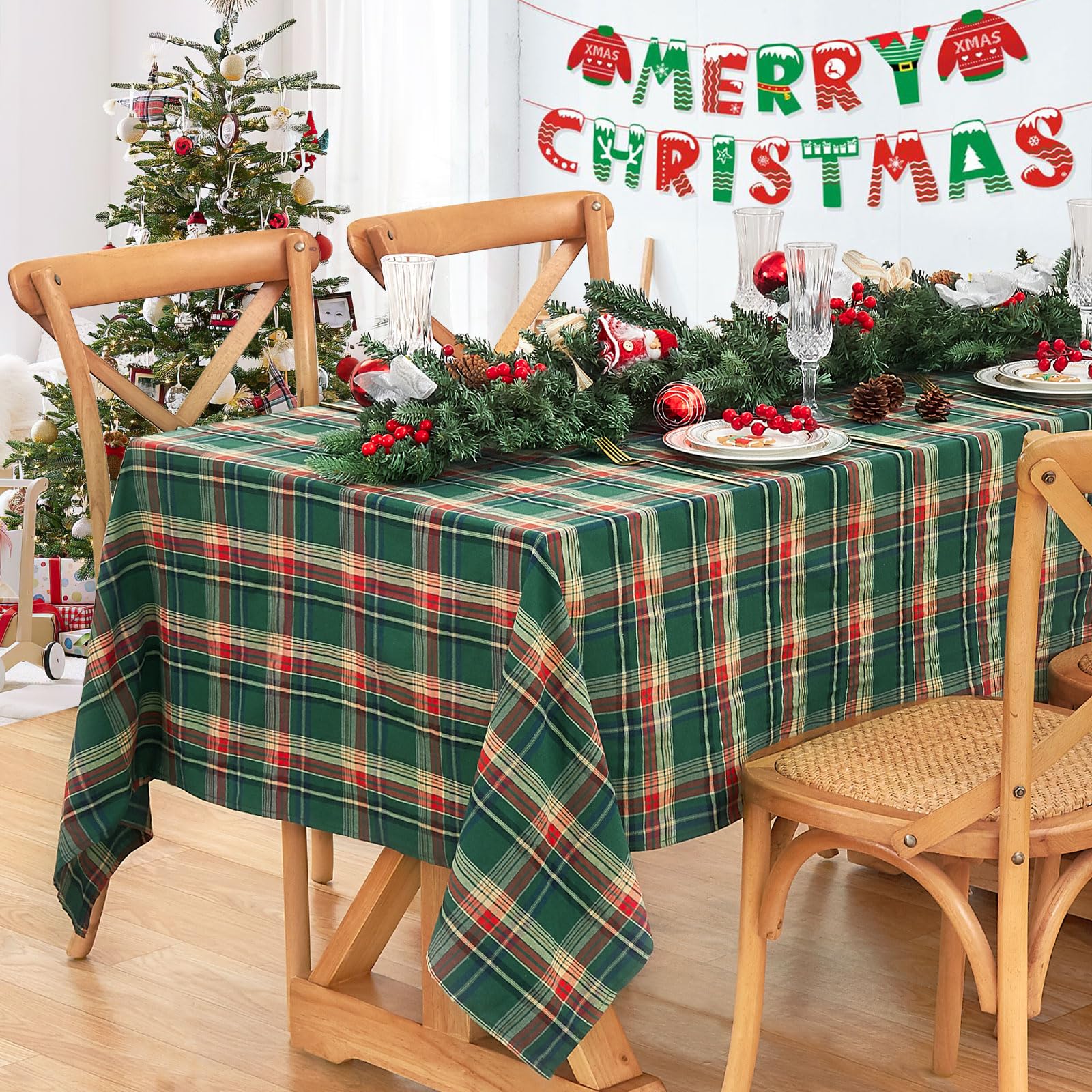 Mantel DrumaBee: mantel-cuadros-verde-navidad-57x84, ideal para cenas festivas y protección de la mesa.