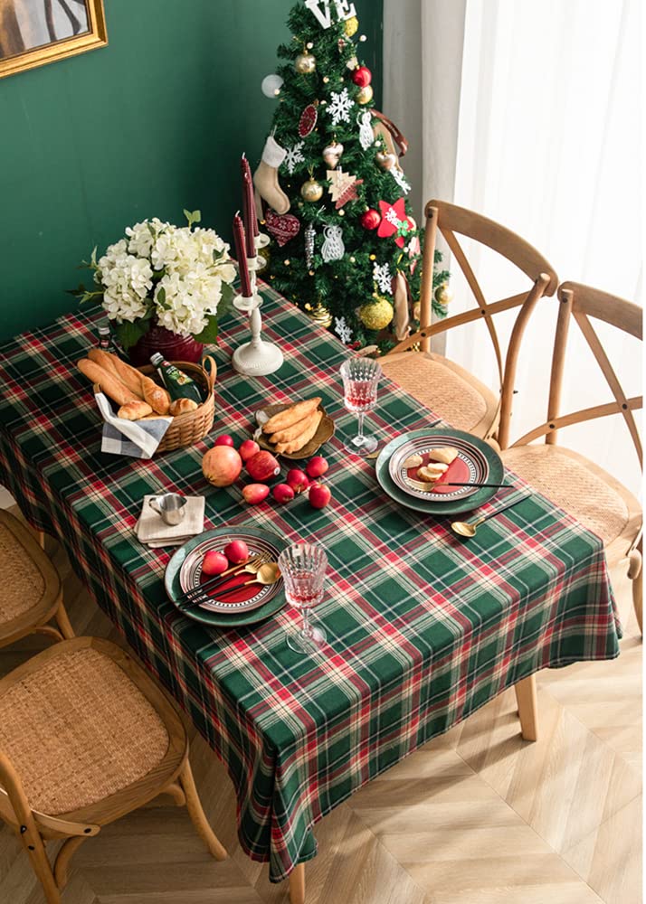 DrumaBee mantel-cuadros-verde-navidad-bordes-cosidos, acabado duradero para uso diario.