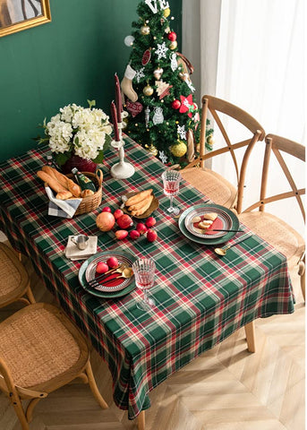 DrumaBee mantel-cuadros-verde-navidad-bordes-cosidos, acabado duradero para uso diario.
