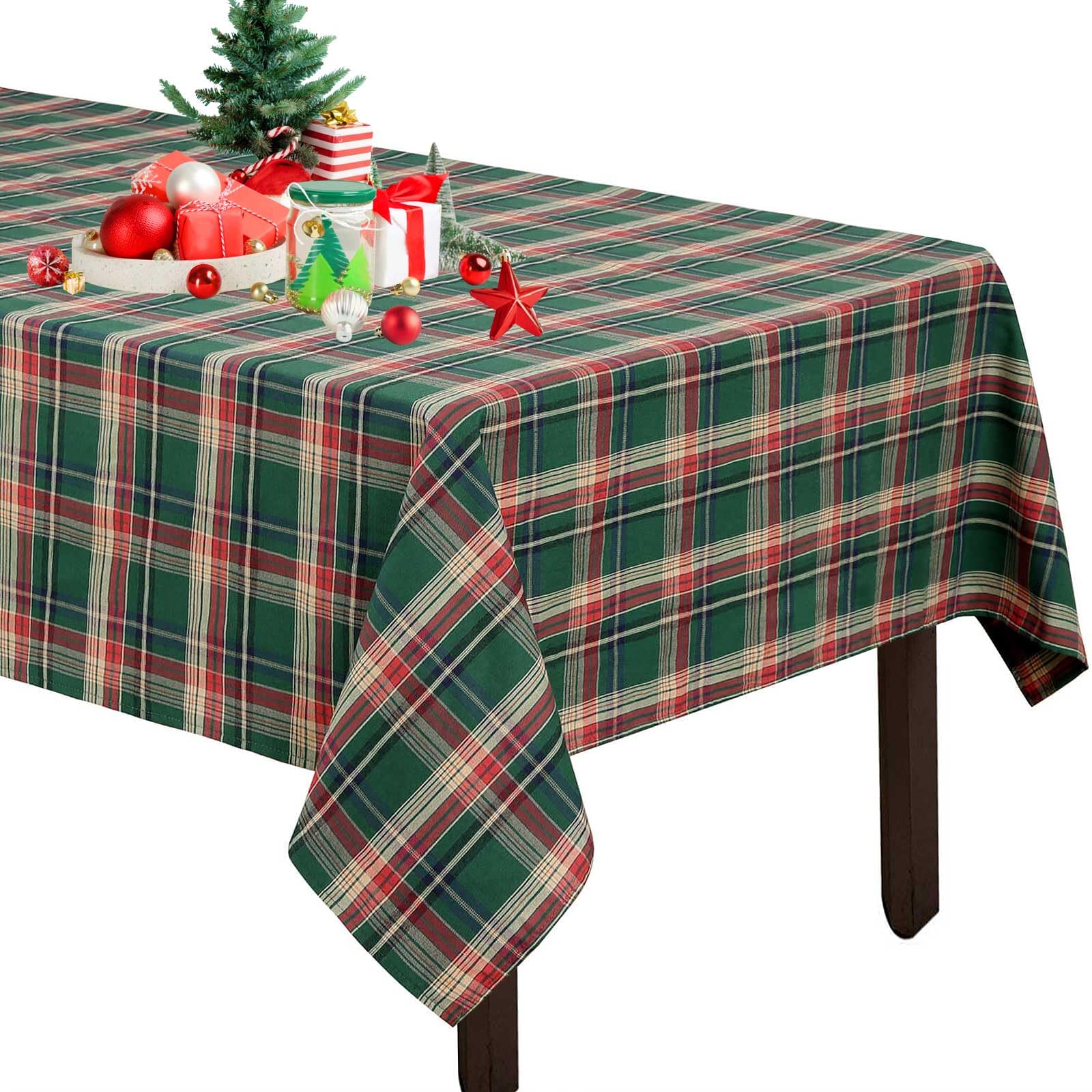 Mantel DrumaBee mantel-cuadros-verde-navidad-para-fiestas, realza la mesa durante reuniones.