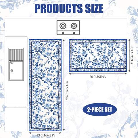Drydiet alfombra cocina chinoiserie azul blanco floral para entradas