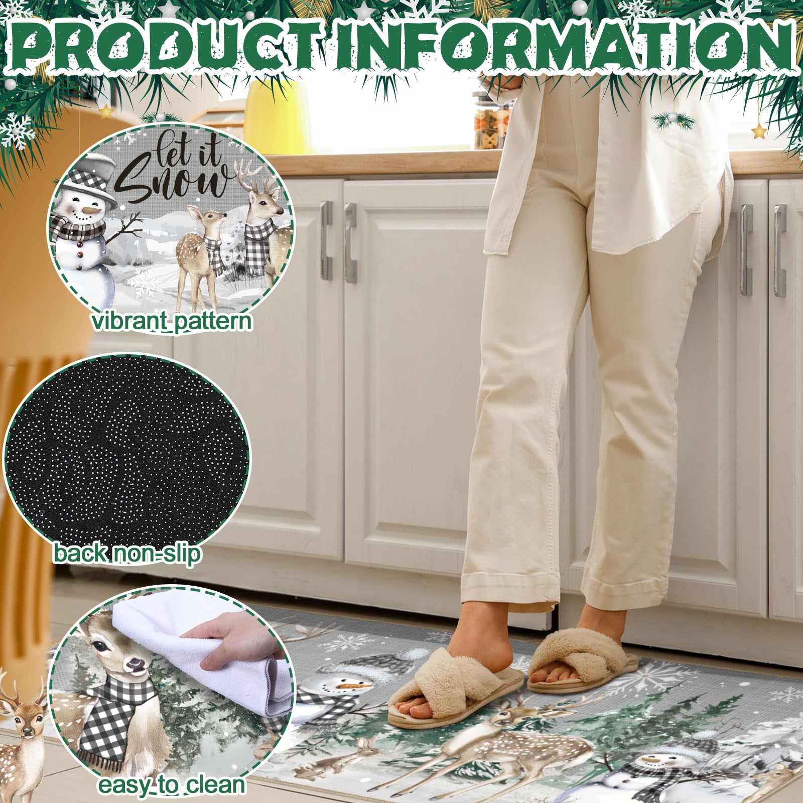 Alfombra Drydiet con frase festiva de nieve, diseño invernal