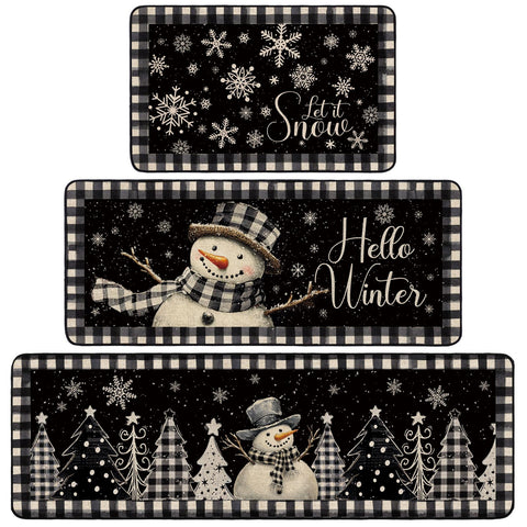 Drydiet Alfombra cocina invierno con hombre de nieve, antideslizante y cálida