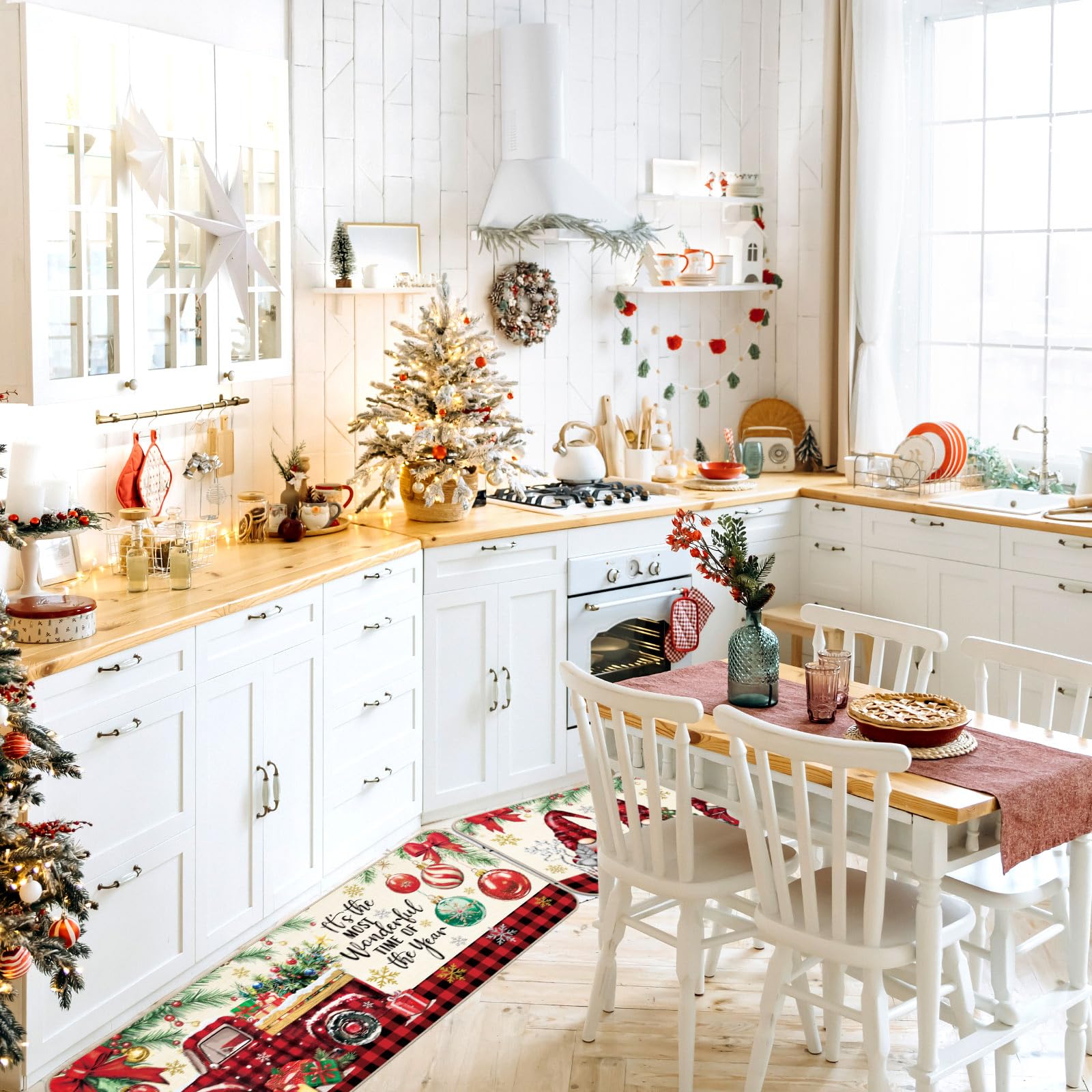 Alfombra Drydiet para cocina con árbol navideño; suave y resistente.