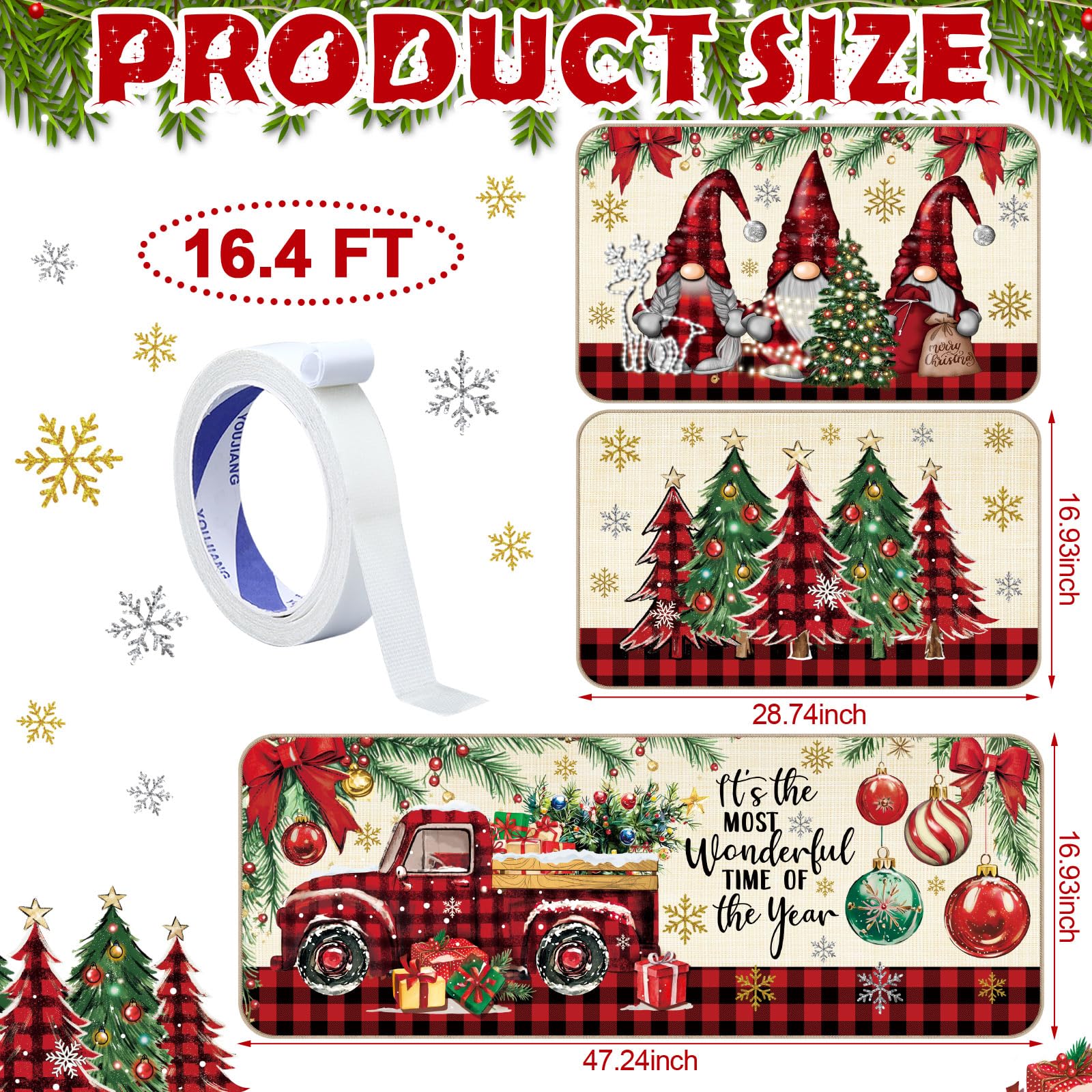 Alfombra Drydiet para cocina con camión navideño; colorida y duradera.