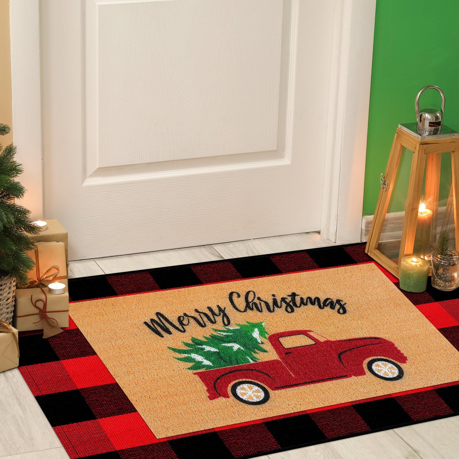 Alfombra Drydiet con diseño de cuadros bufalo rojo-negro para exteriores.