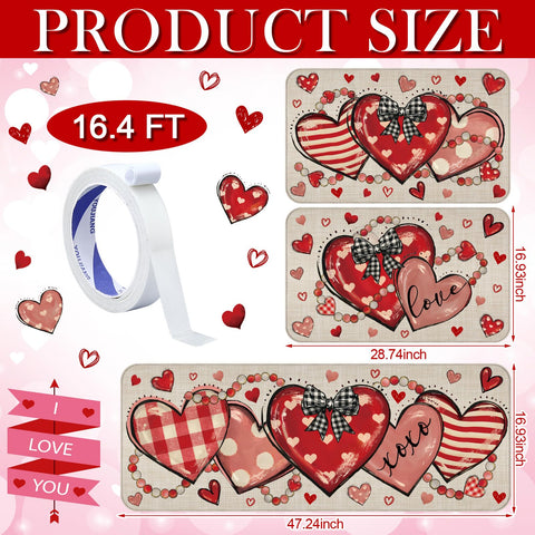 Drydiet juego de 3 alfombras San Valentín, diseño de corazones para decorar cocinas