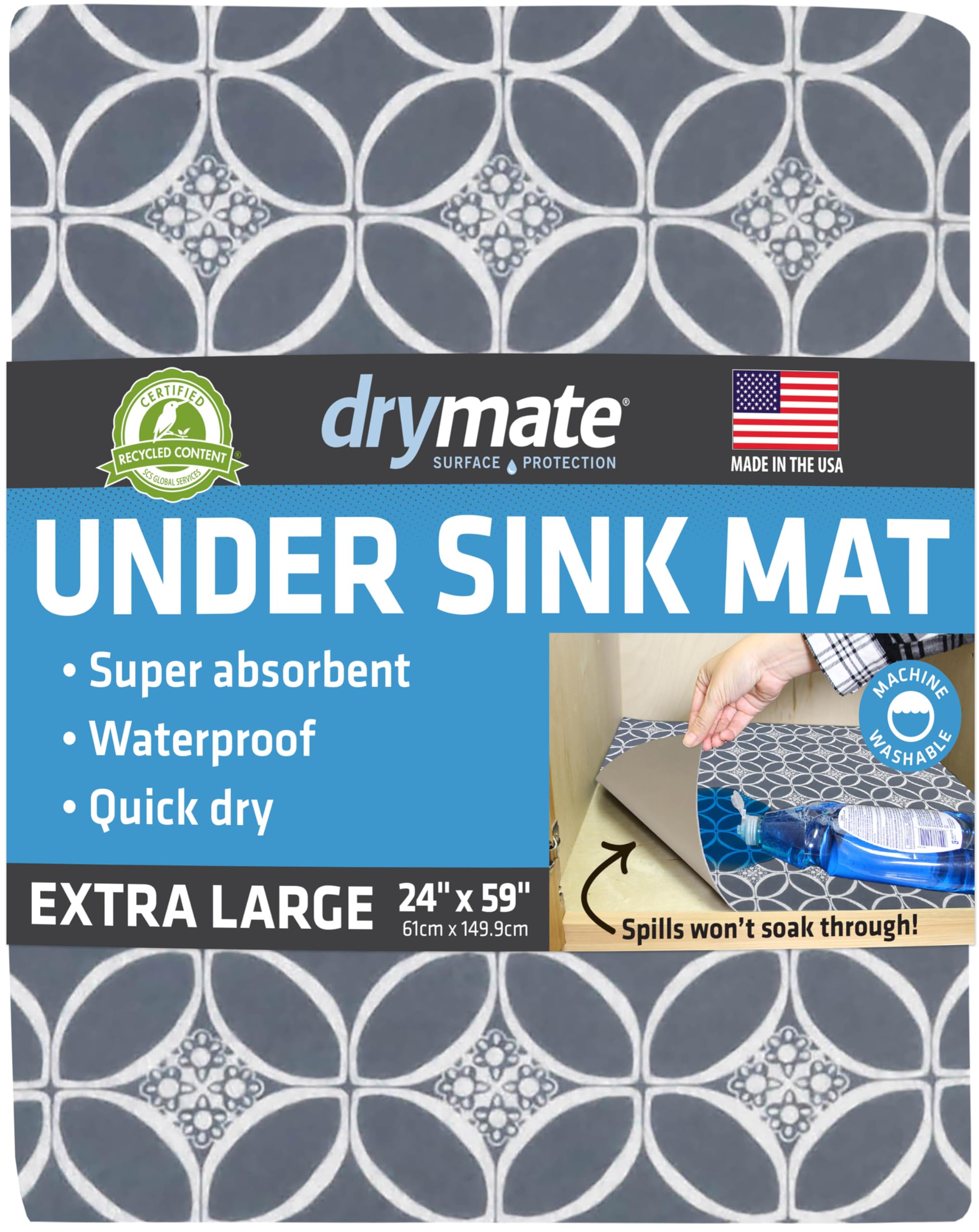 Drymate alfombrilla debajo del fregadero 24x59 Indigo Gris protege gabinetes