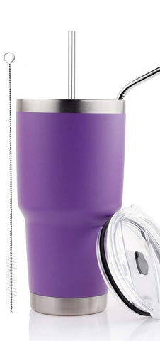 Vaso D·S 30oz Purple con tapa para evitar derrames en cualquier lugar.