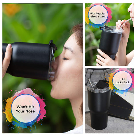 Tapa dscvr negra, diseño compacto que encaja en tumblers 30 oz.