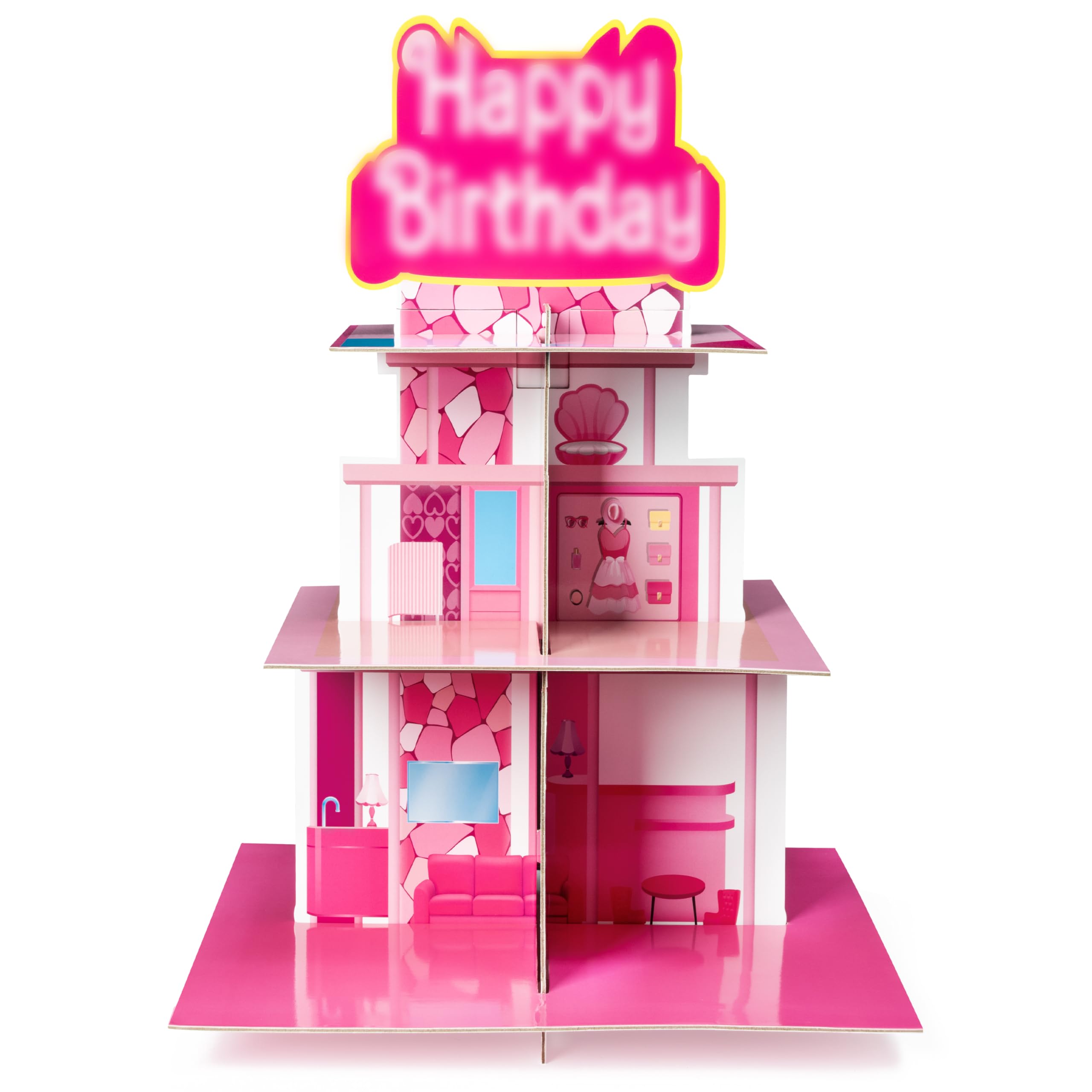 Torre de cupcakes DSjuedui 3 niveles en rosa para fiestas elegantes.