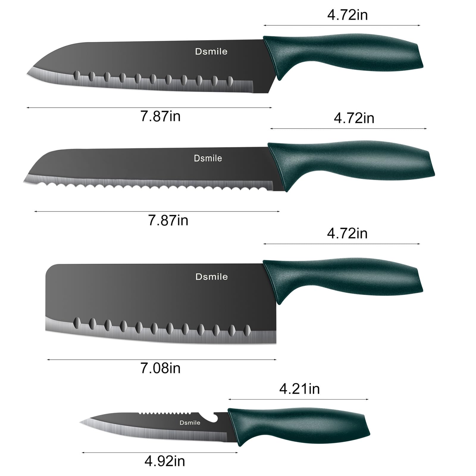 Cuchillo chef Dsmile negro con recubrimiento antiadherente para cortes suaves.
