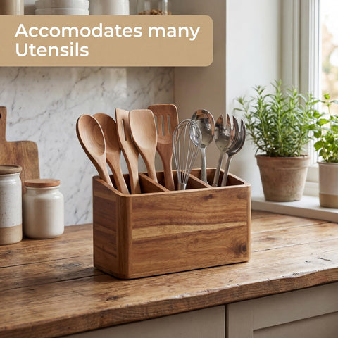 Dstuff porta-utensilios de acacia, perfecto para cocinar diariamente