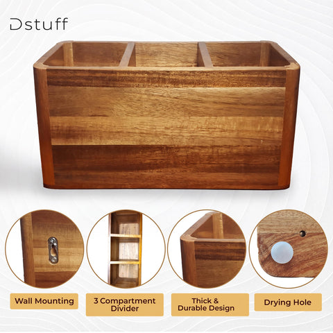 Dstuff porta-utensilios en acacia con drenaje y estilo moderno