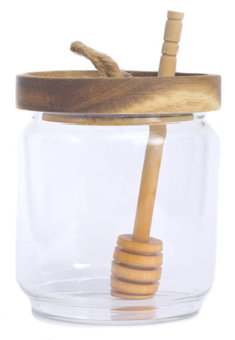 Dstuff frasco miel vidrio con tapa de acacia para almacenamiento limpio