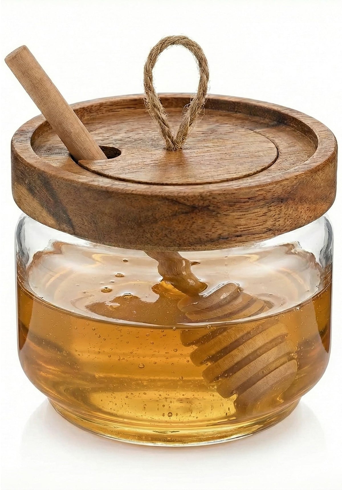 Dstuff jarro de miel con tapa de acacia y cucharita, servicio sin goteos