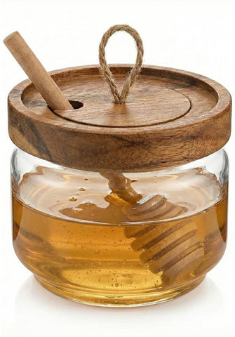 Dstuff jarro de miel con tapa de acacia y cucharita, servicio sin goteos