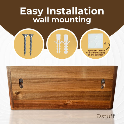 dstuff porta-utensilios colgante en la pared con acacia para ahorro de espacio