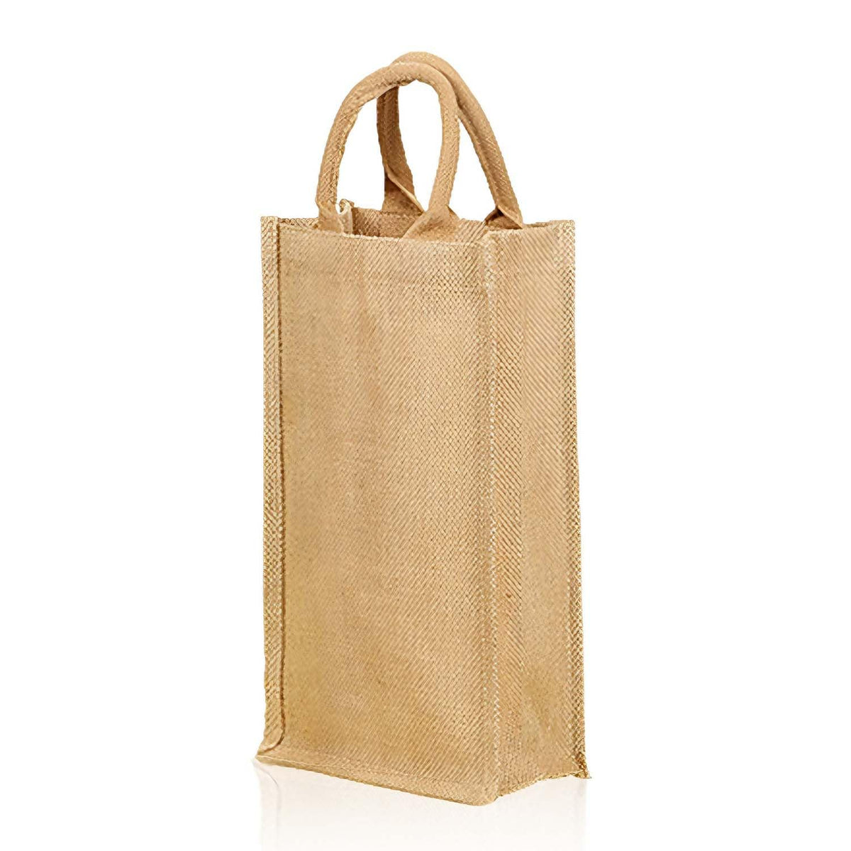 Dual Dou bolsa de yute para dos botellas vista frontal, regalo elegante.