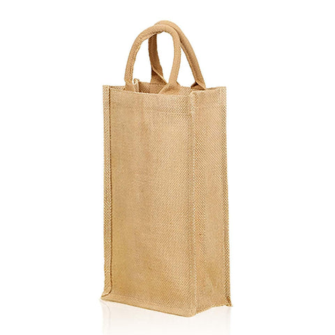 Dual Dou bolsa de yute para dos botellas vista frontal, regalo elegante.