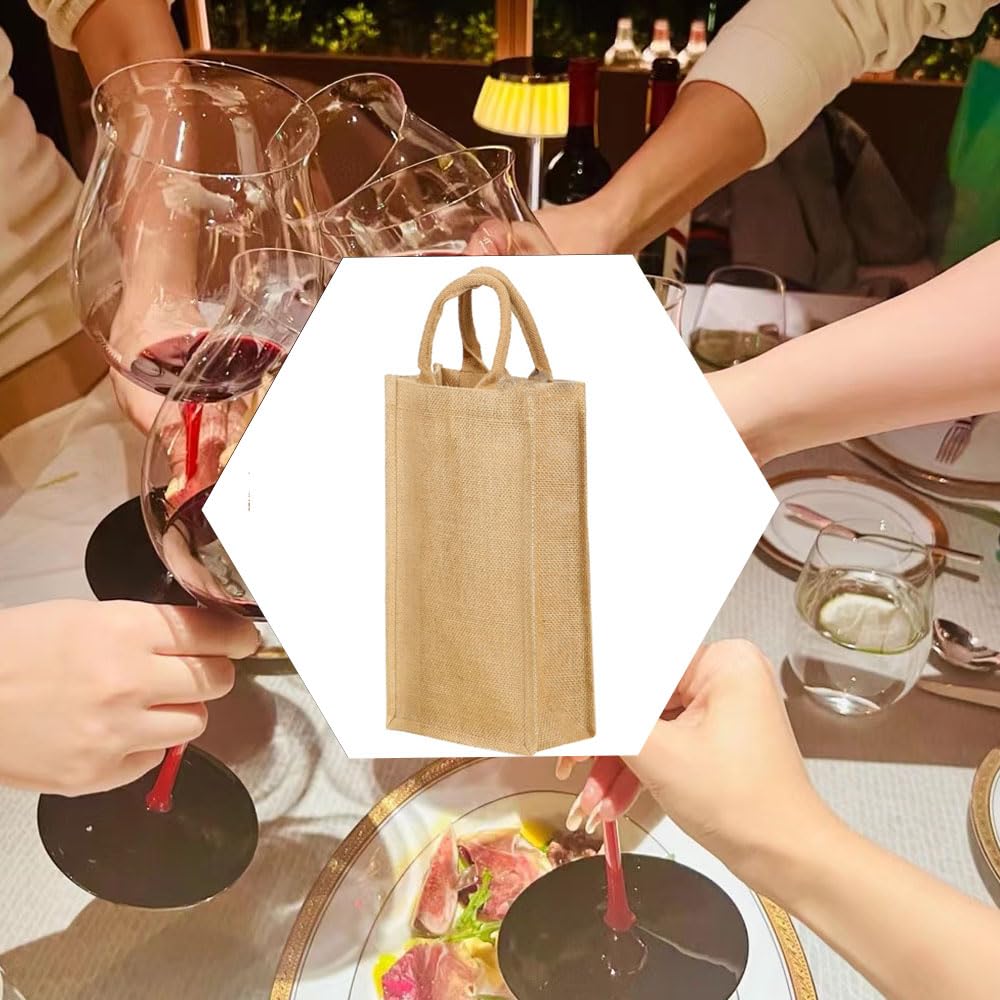 Dual Dou bolsa de yute para dos botellas, material natural y práctico.