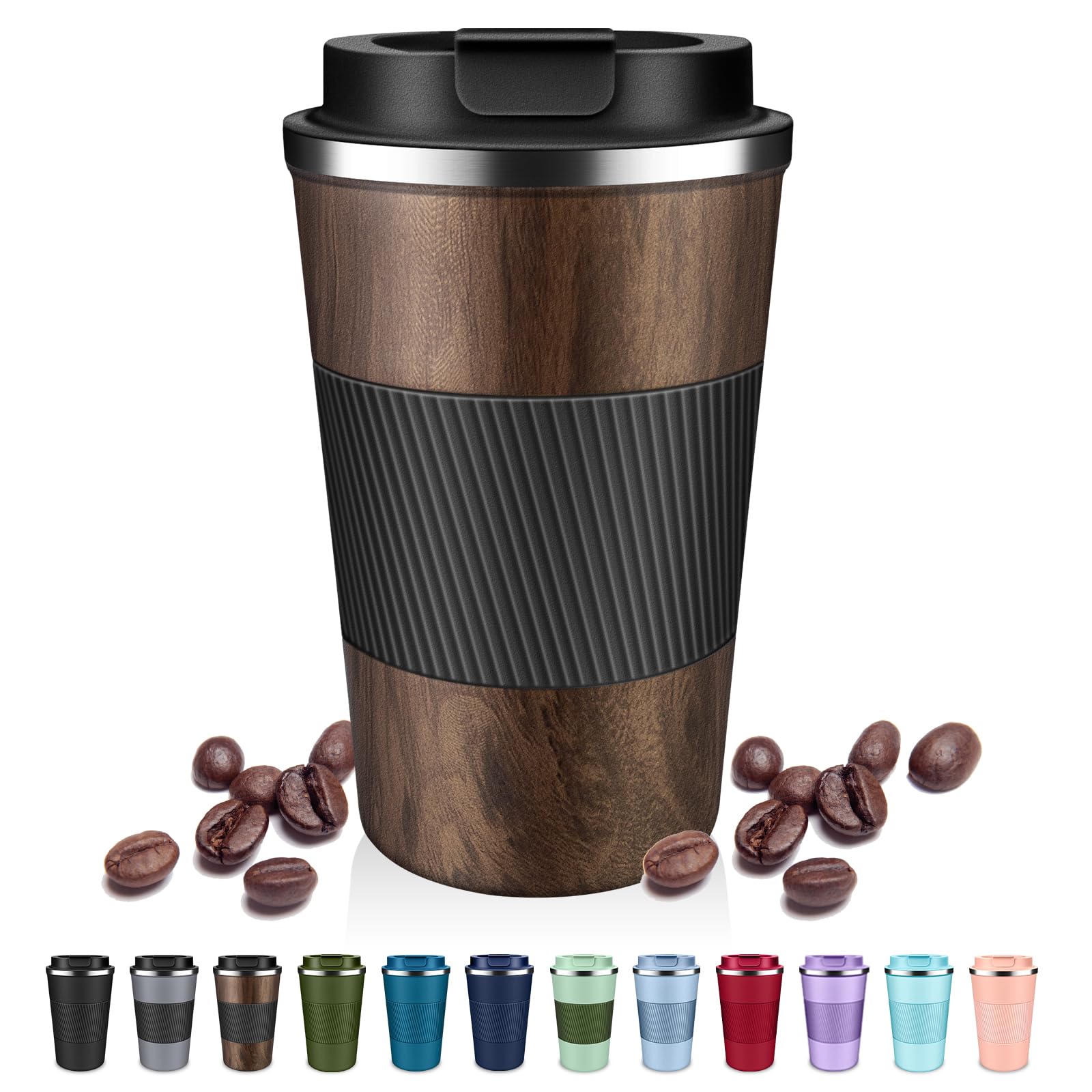 DUBUXW taza 12oz con tapa flip, ideal para viajes y mantener caliente.