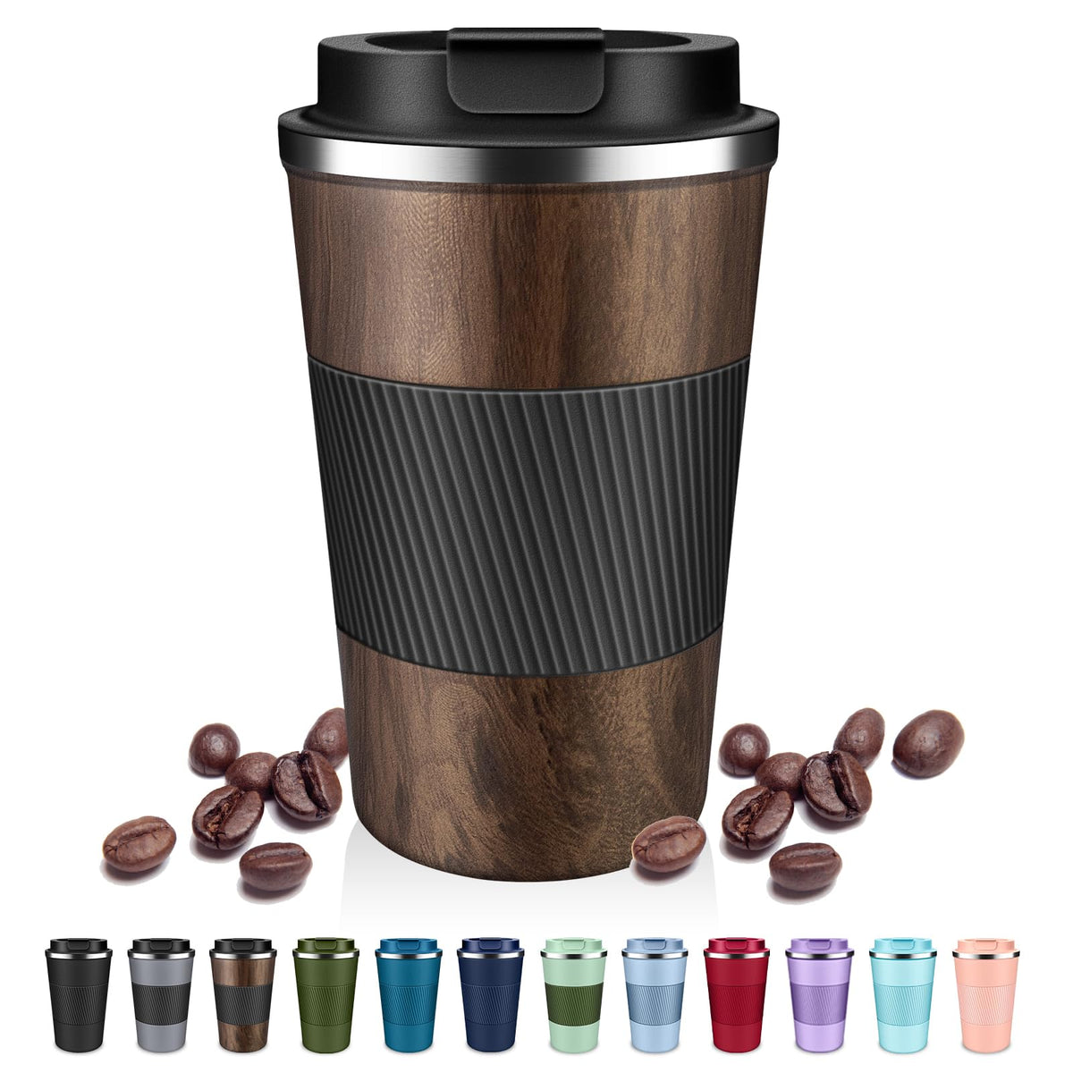 DUBUXW taza 12oz con tapa flip, ideal para viajes y mantener caliente.
