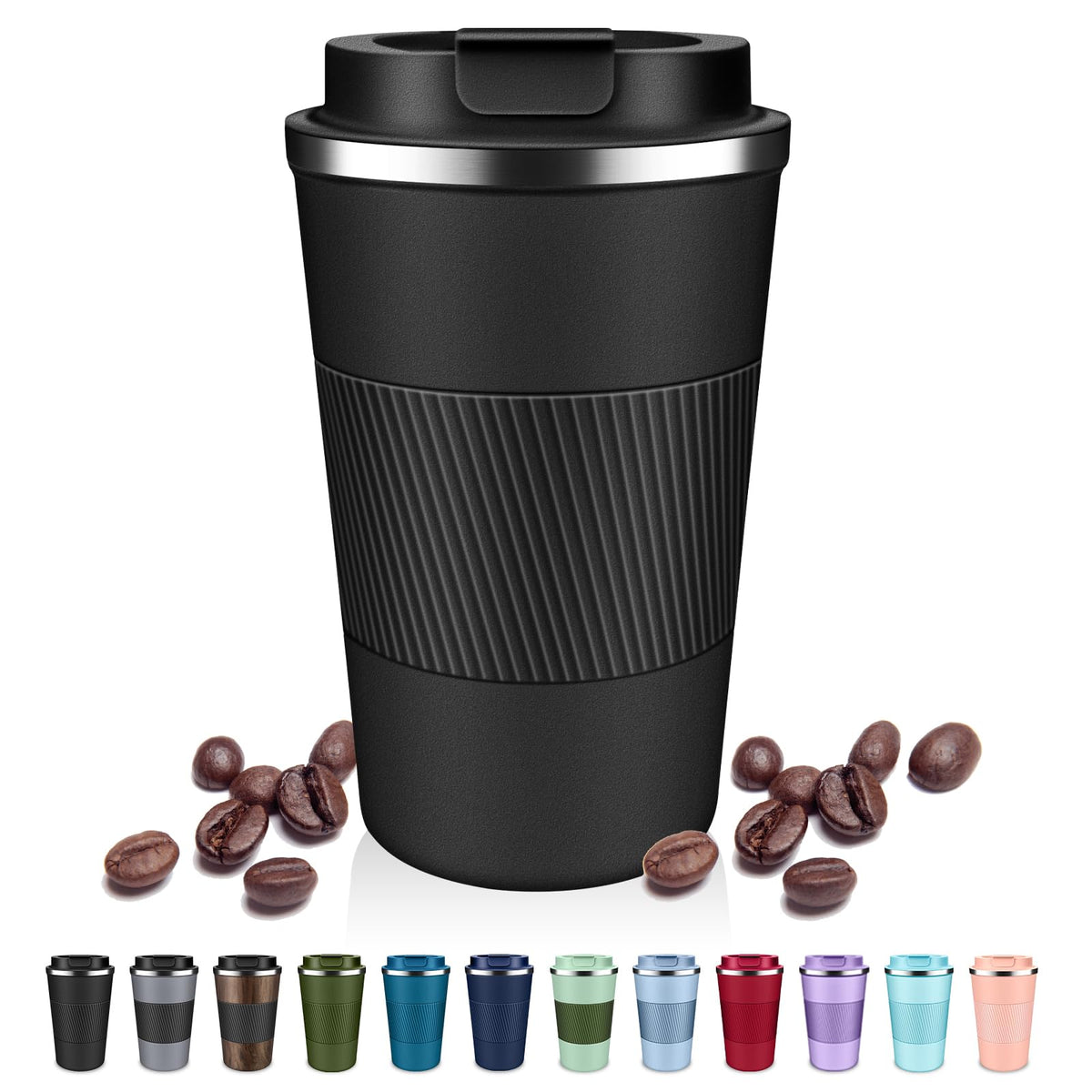 Dubuxw Tumbler 12oz con tapa abatible, ideal para bebidas sobre la marcha.