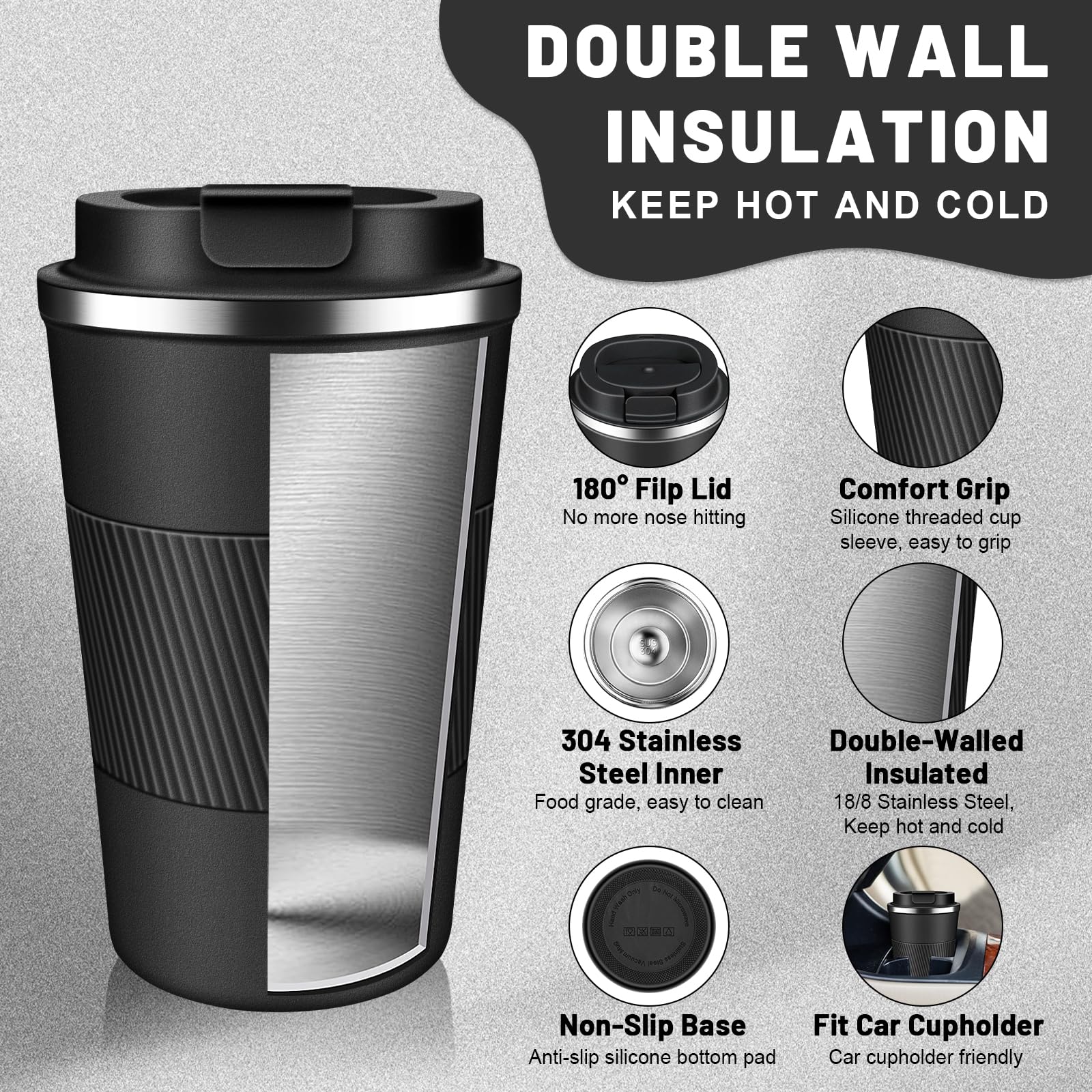 Dubuxw Tumbler 17oz, acero inoxidable, perfecto para bebidas frías o calientes.