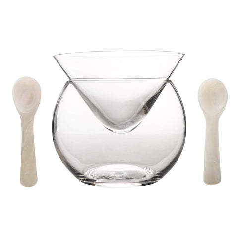 Conjunto enfriador de caviar DUEBEL en vidrio para servicio elegante