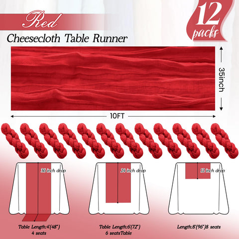 Pack de 12 manteles de gasa rojos Dugpit para fiestas