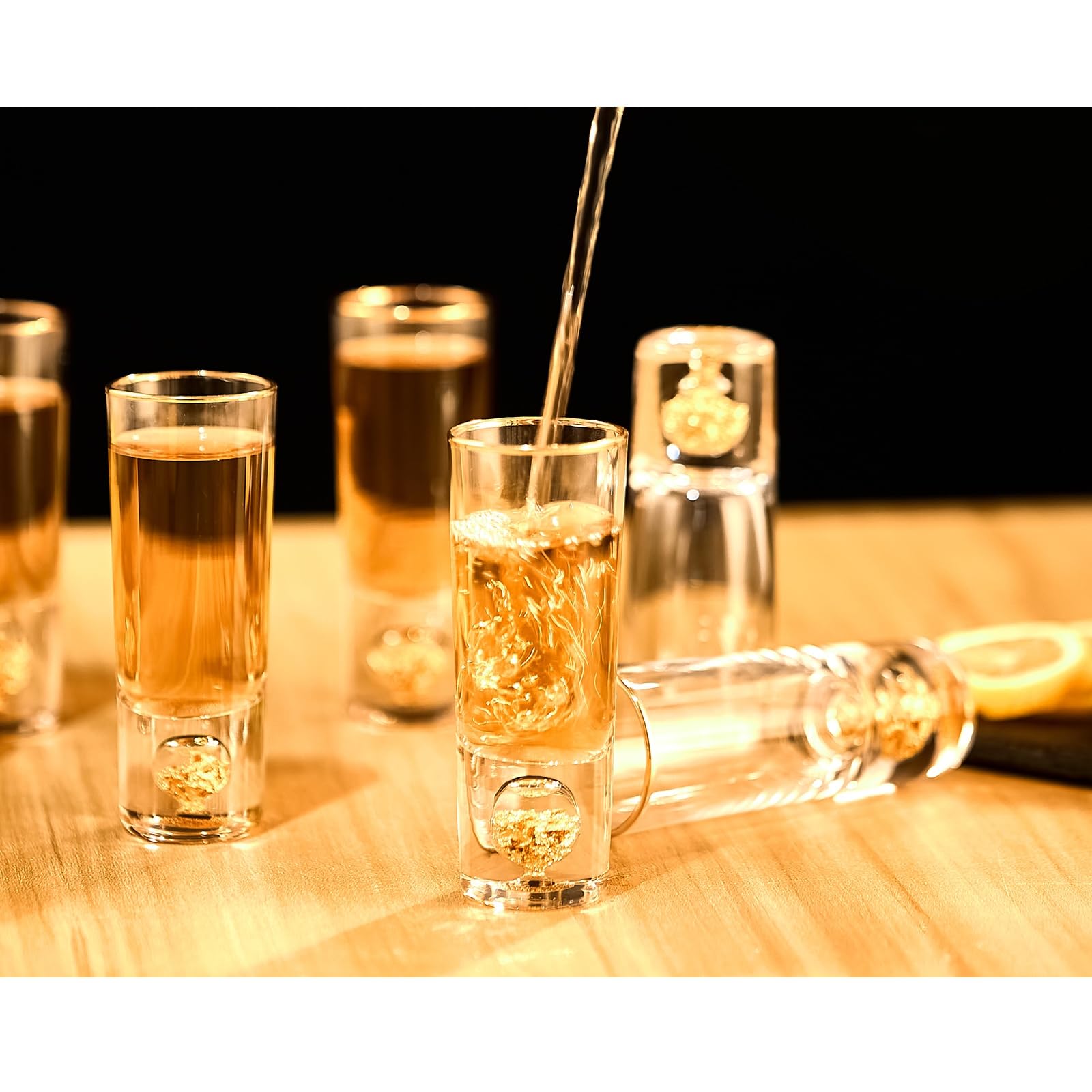 Dujust vaso de chupito único, diseño artesanal y dorado 24K.