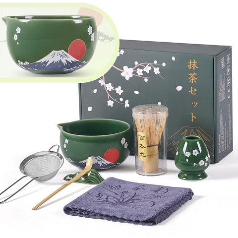 DUJUST tazón cerámico de matcha con diseño Fuji, ideal para ceremonias tranquilas.