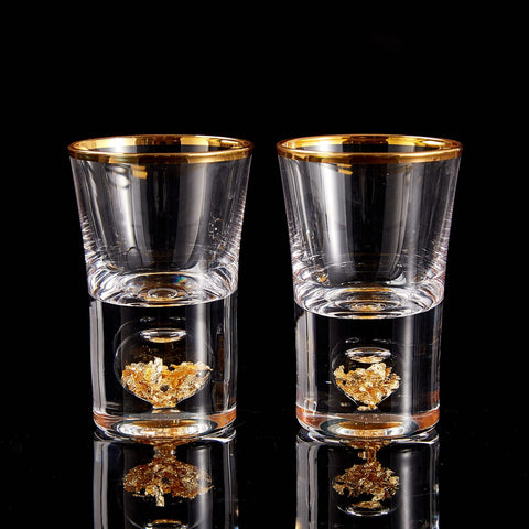 DUJUST vasos chupito de cristal con borde 24K, lujo decorativo para salas.