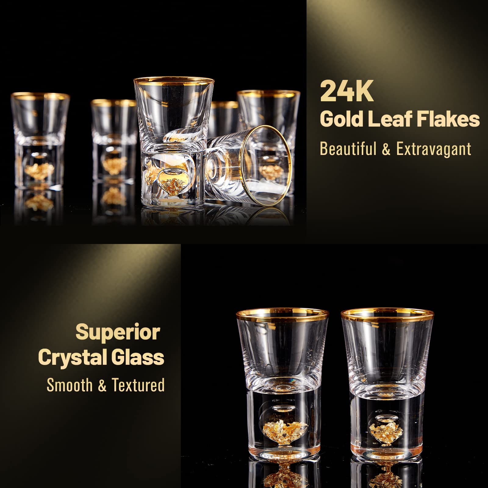 DUJUST copa chupito de cristal, detalle 24K para regalo especial.