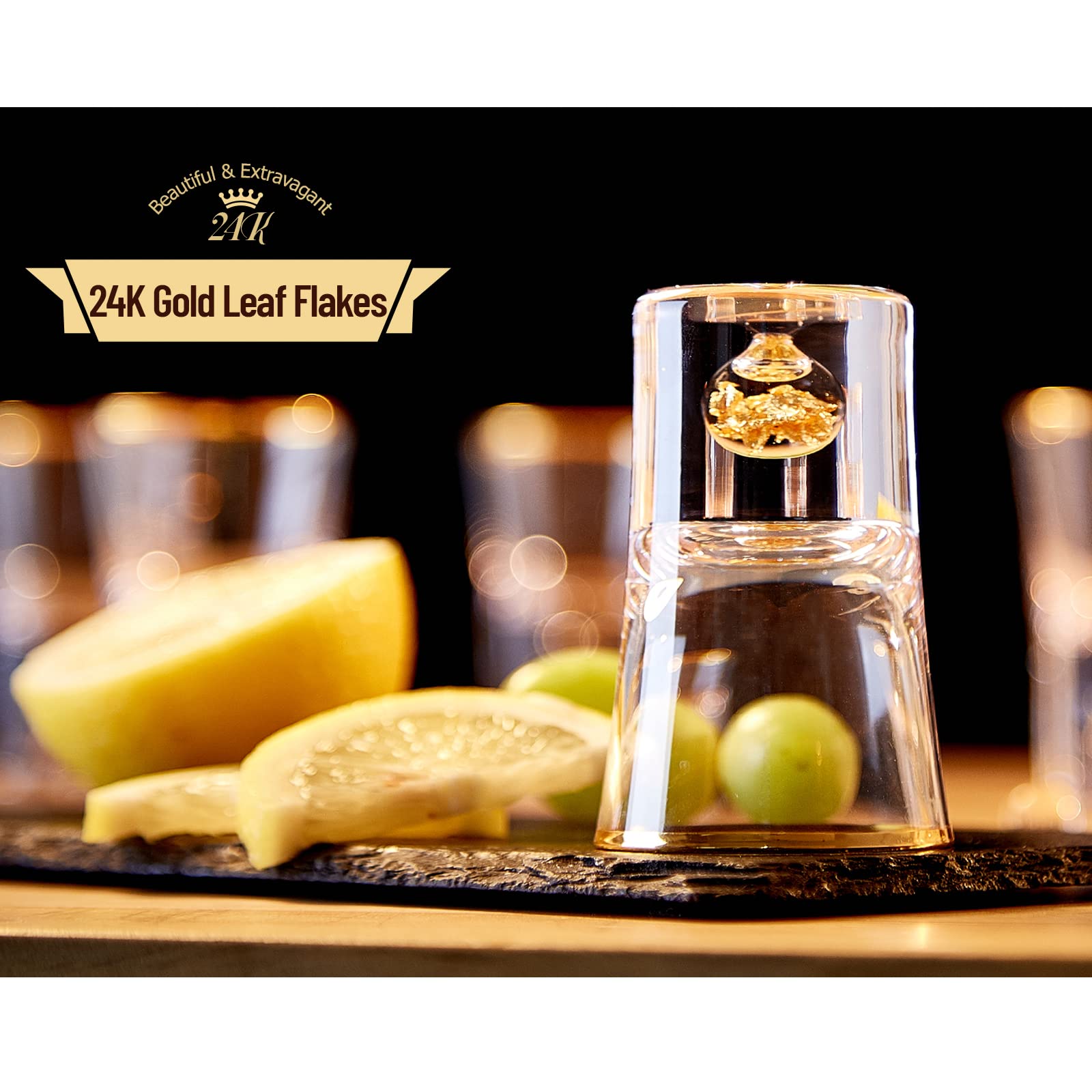 DUJUST vaso chupito cristal con fondo dorado, ideal para estanterías.