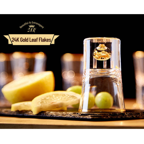 DUJUST vaso chupito cristal con fondo dorado, ideal para estanterías.