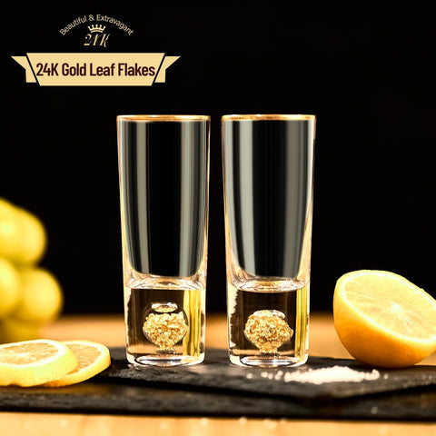 Dujust vaso chupito cristal de alta calidad con oro 24K en el fondo.