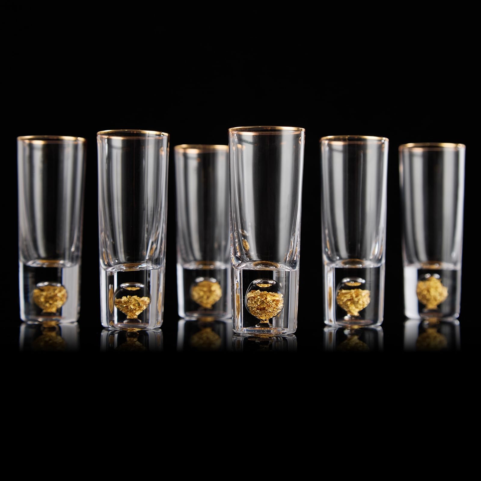 Dujust vasos chupito con borde oro 24K, ideal para colección elegante.