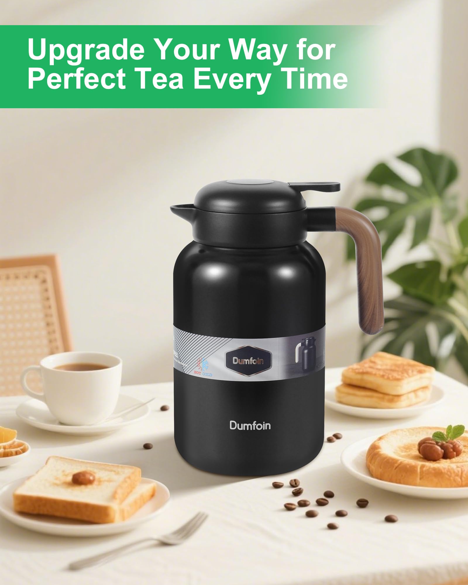 Dumfoin cafetera termica con tapa sin aro de silicona para cierre hermético