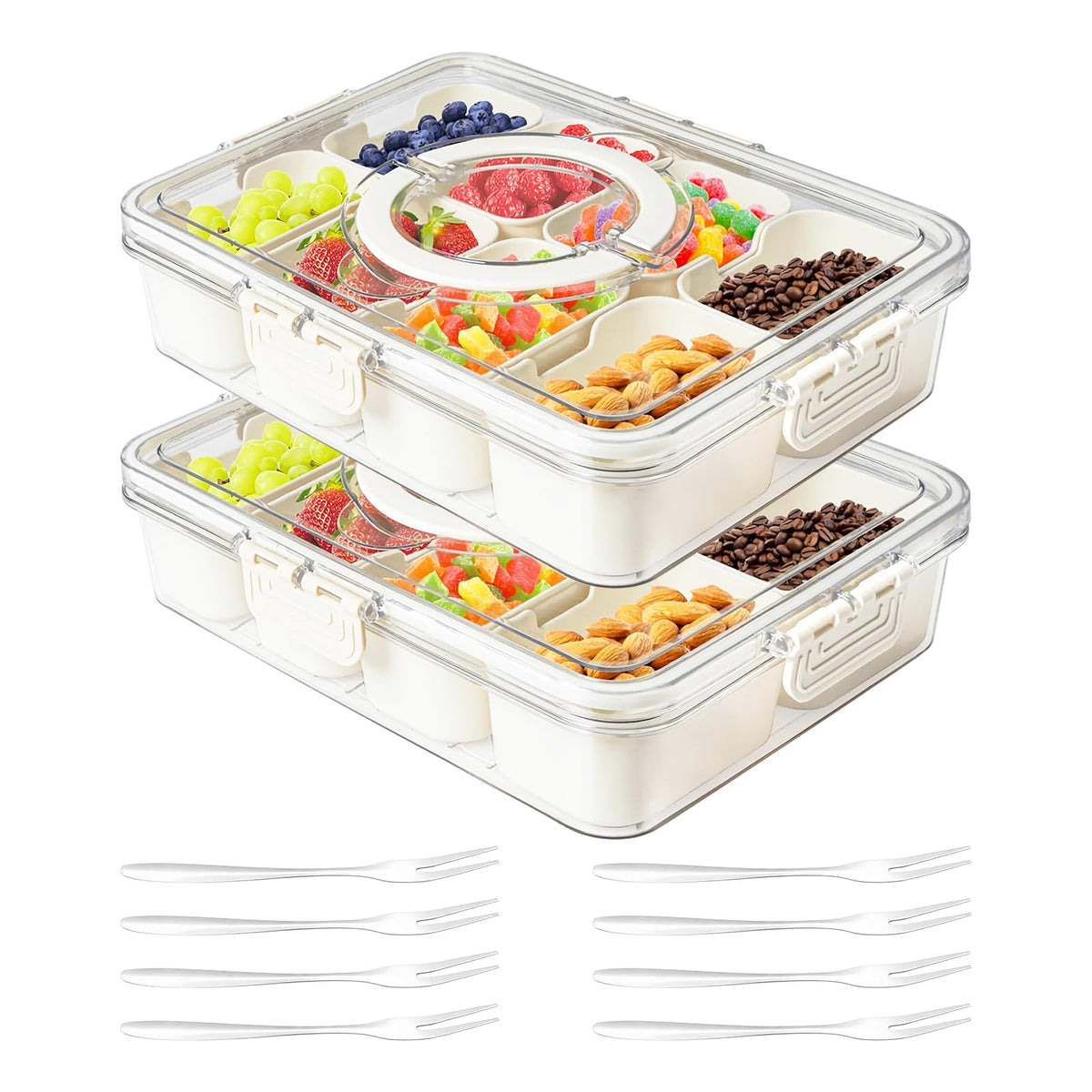 Dunruz Snackle Box, contenedor de 8 compartimentos para snacks, mantiene sabores separados.