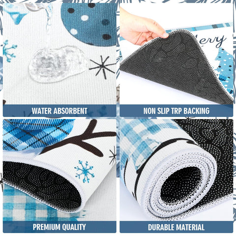 Alfombra Dunzy patron-buffalo-plaid-azul, combina con decoraciones invernales y estilo moderno.