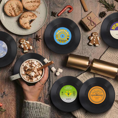 DuoMuo posavasos vinilo, juego de 6, diseño unico para conversaciones musicales.