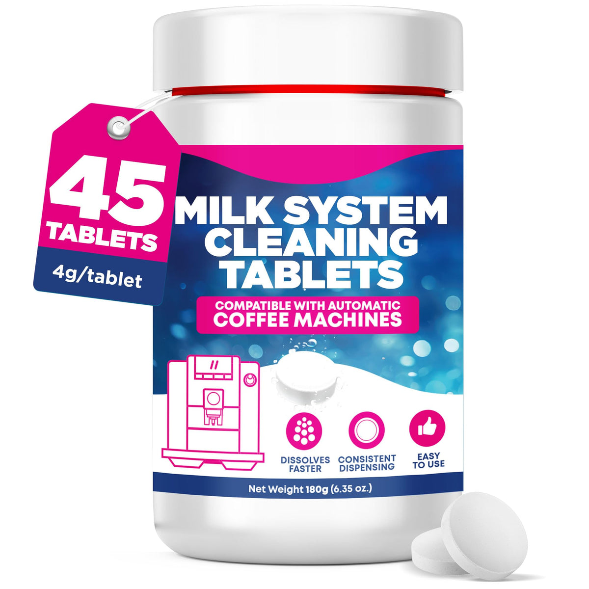 Durabasics: tableta en botella de 180 g para limpieza del sistema de leche.