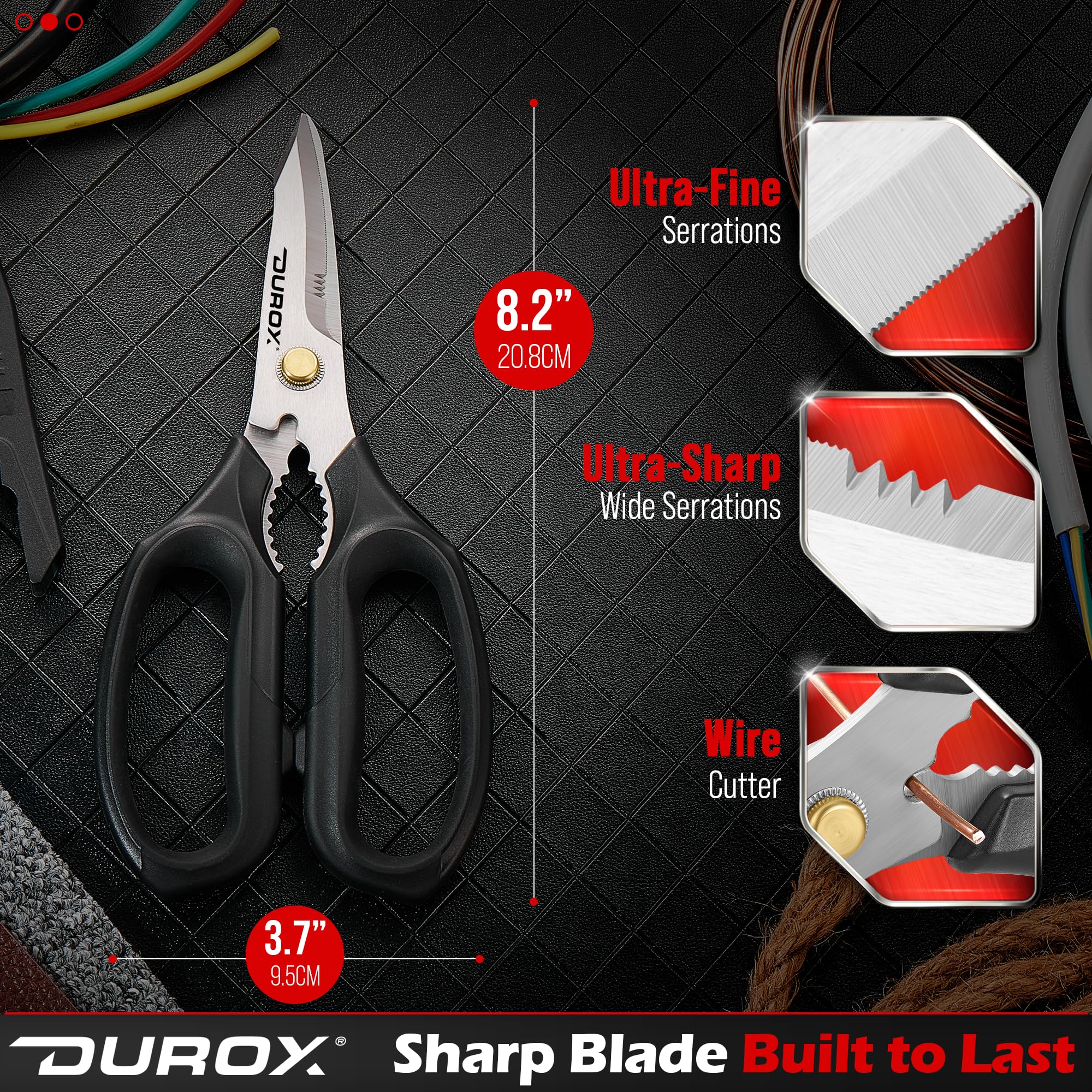 Tijeras DuroX con mango ergonómico para uso prolongado.