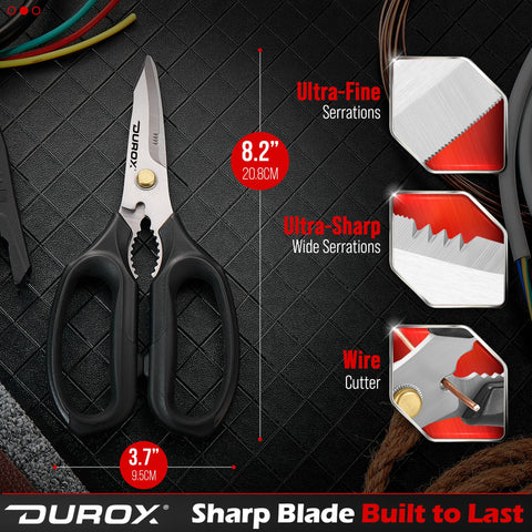 Tijeras DuroX con mango ergonómico para uso prolongado.