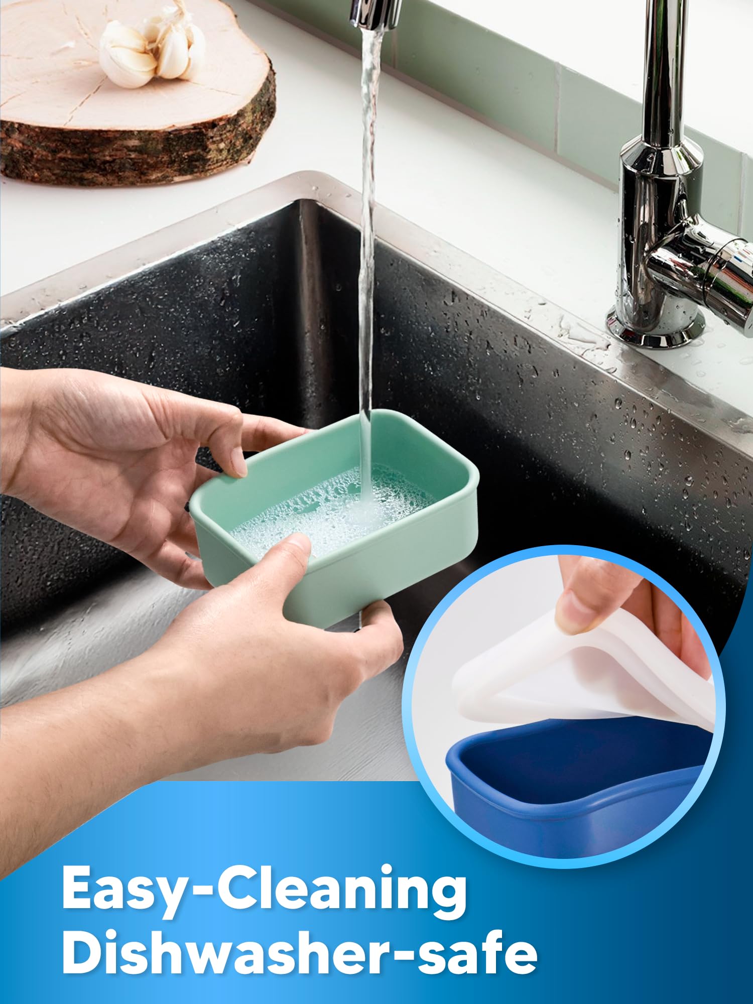 Duseu almacenamiento en cocina con moldes de silicona para organización eficiente.