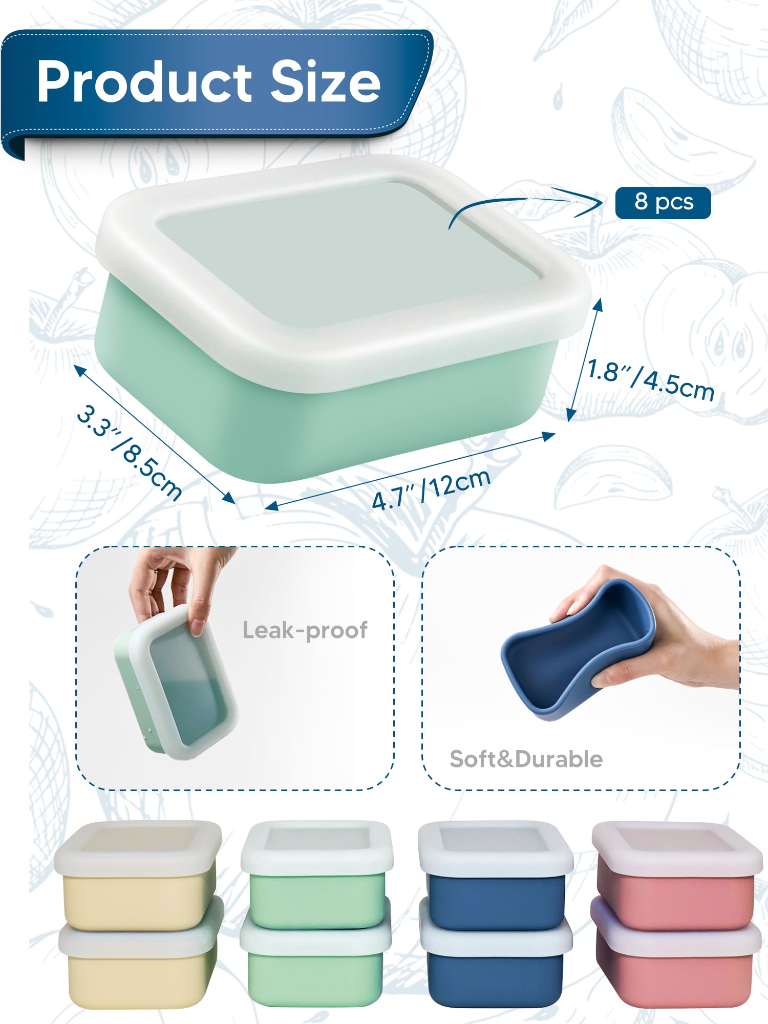 Duseu conjunto de 8 moldes de silicona para congelar, aptos para refrigerador y microondas.